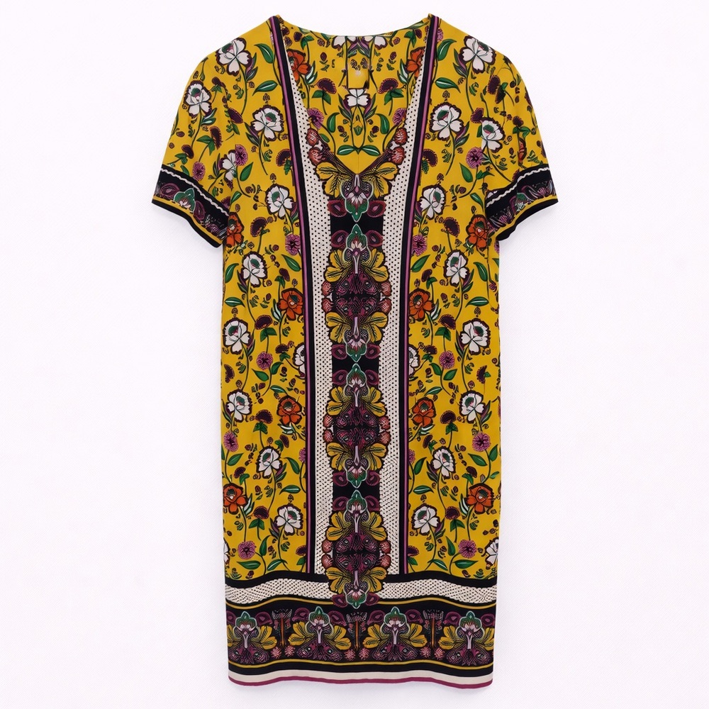 London Times Boho Floral Shift Dress | Mustard Yellow | Size 8